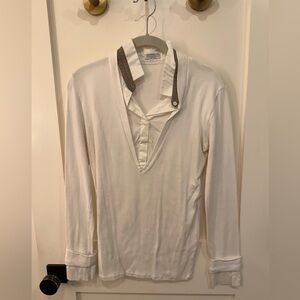 Brunello Cucinelli White Shirt with Brown Collar